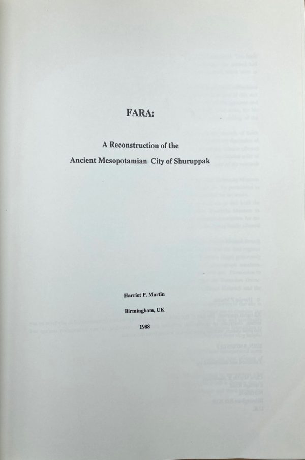 Fara : A Reconstruction of the Ancient Mesopotamian City of Shuruppak